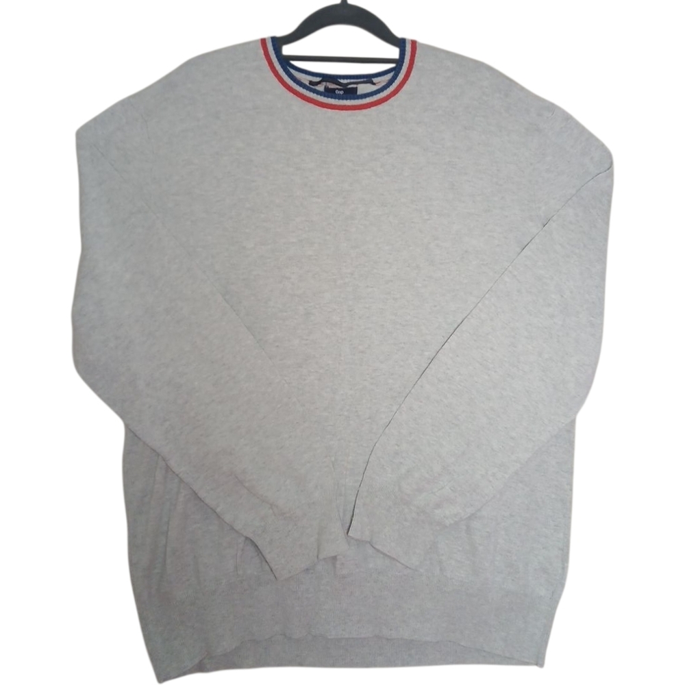 GAP Heather Gray Crewneck Sweater with Red and Blue Accents‎ Size XL - Picture 4 of 6
